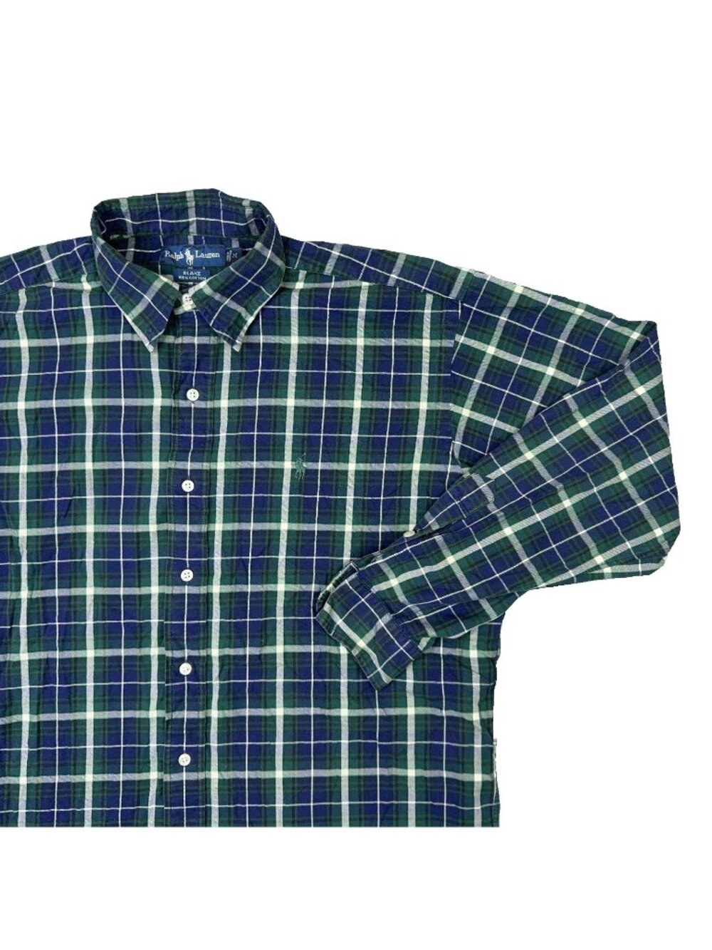 Ralph Lauren Blake Shirt Mens M Plaid Button Up Navy Green Preppy Oxford Casual